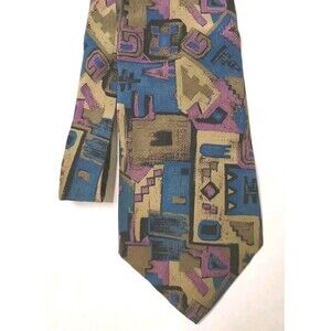 Oliver Hunt Necktie Mens Multicolor 100% Silk Abstract Art Retro Tie Italy Bold
